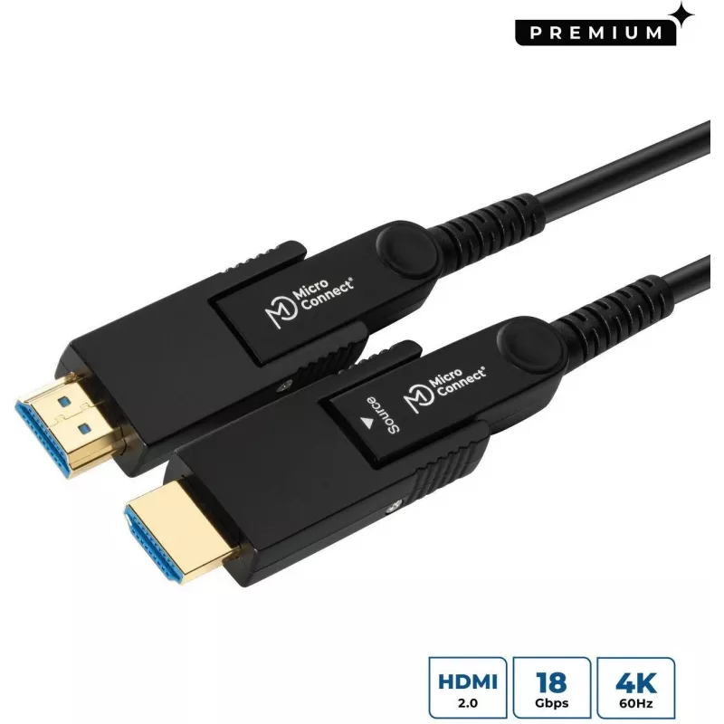 Cabo ótico ativo HDMI Type A MicroConnect Premium Optic Fiber, 4K, 10m, preto