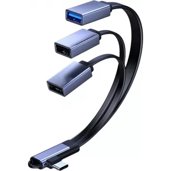 MicroConnect Cabo divisor USB-C angular, 3x USB-A 3.0, 0,15 m, preto