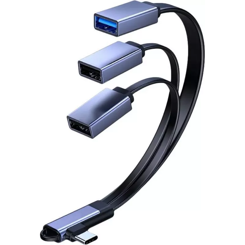 MicroConnect Cabo divisor USB-C angular, 3x USB-A 3.0, 0,15 m, preto