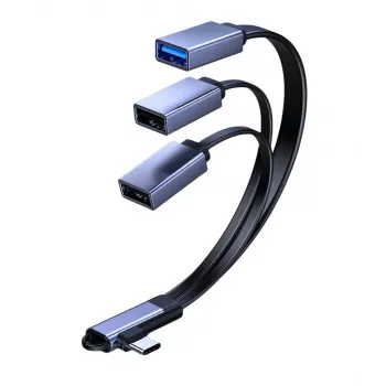 MicroConnect Cabo divisor USB-C angular, 3x USB-A 3.0, 0,15 m, preto