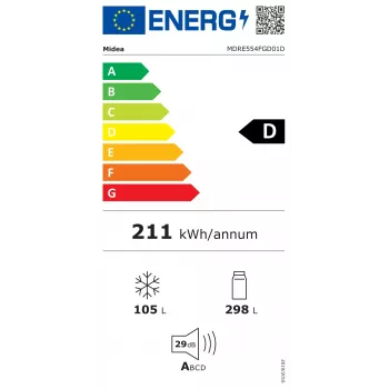 Midea MDRE554FGD01D Frigorífico combinado encastrável, No Frost, 403 L, Branco, Classe energética D