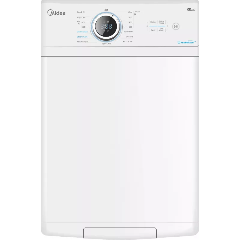 Midea MF100T70BA10/W-HR máquina de lavar de carga superior, 7 kg, 1200 rpm, função vapor, branco