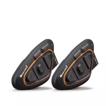Midland BTX1 PRO S-TWIN Intercomunicador Bluetooth para mota Twin Pack com alcance de 800 m, bateria de 23 h, IPX6, supressão de ruído DNK, rádio FM, emparelhamento universal