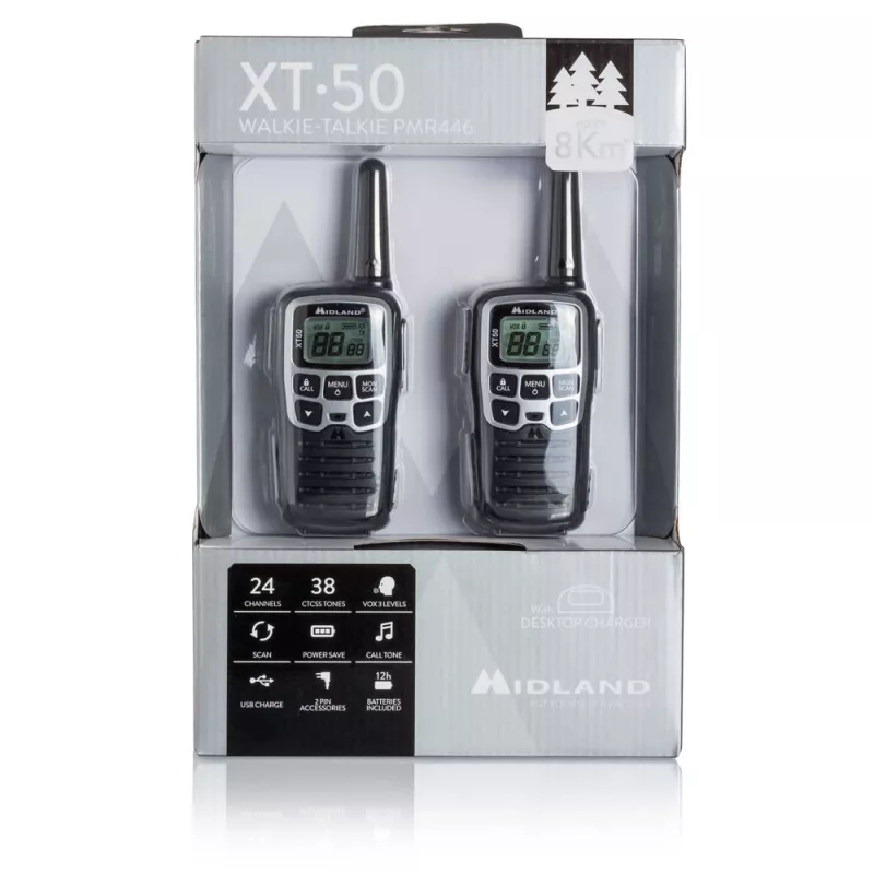 Midland XT50 2x PMR446 Rádio portátil Cinzento
