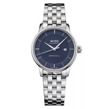 MIDO Baroncelli III relógio automático de mulher 30mm mostrador azul aço inoxidável M037207110410