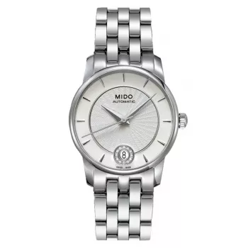Relógio automático MIDO Baroncelli III para Mulher M007207110360 33mm Mostrador prateado com índices de diamante Bracelete de aço inoxidável