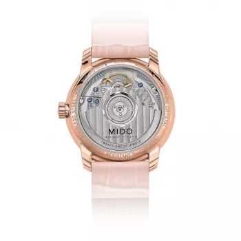 Relógio automático MIDO Baroncelli III Lady 33mm Rose Gold PVD Aço Inoxidável Mostrador Prateado Bracelete de Pele Castanha M027207360100
