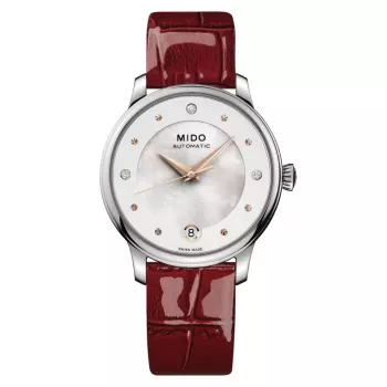 Relógio automático MIDO Baroncelli III Lady 33mm Mostrador de madrepérola branco Bracelete de pele M039207161060