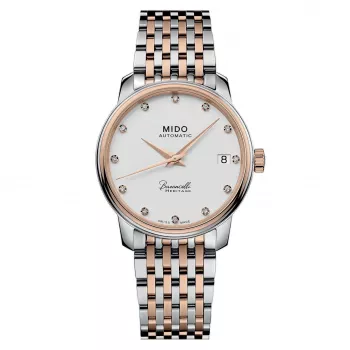 MIDO Baroncelli III Lady Diamonds Relógio automático de mulher M027207220160 33mm rosa-ouro PVD