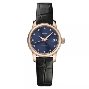 MIDO Baroncelli Lady Day of the Dead edição limitada relógio automático 25mm mostrador azul ouro rosa PVD
