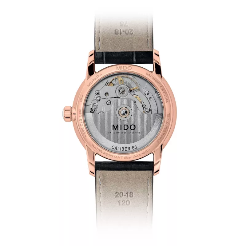 MIDO Baroncelli Signature Lady Automatic Watch 33mm PVD ouro rosa aço inoxidável pele castanha
