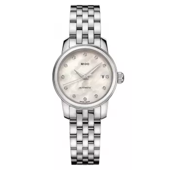 Relógio automático de mulher MIDO Memento Mori Limited Edition 25mm aço inoxidável mostrador de madrepérola branca