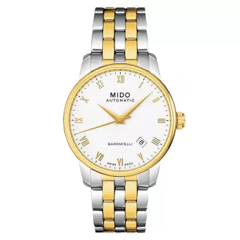 MIDO Relógio Homem M86009261 Baroncelli III 38mm Automático Mostrador Prateado Pele Preta