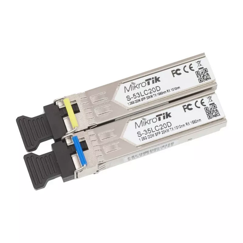 MikroTik S-35LC20D Módulo SFP BiDi, 1,25G Monomodo LC Simplex, 20km, 1310nm/1550nm, DDM