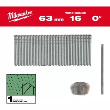 Pregos Milwaukee 16 Gauge 63 mm 0° Brad Nails para M18 FN16GS (pack de 2500)