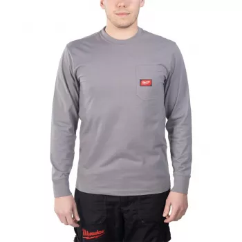 T-shirt de manga comprida Milwaukee com bolso no peito cinzento-claro XL