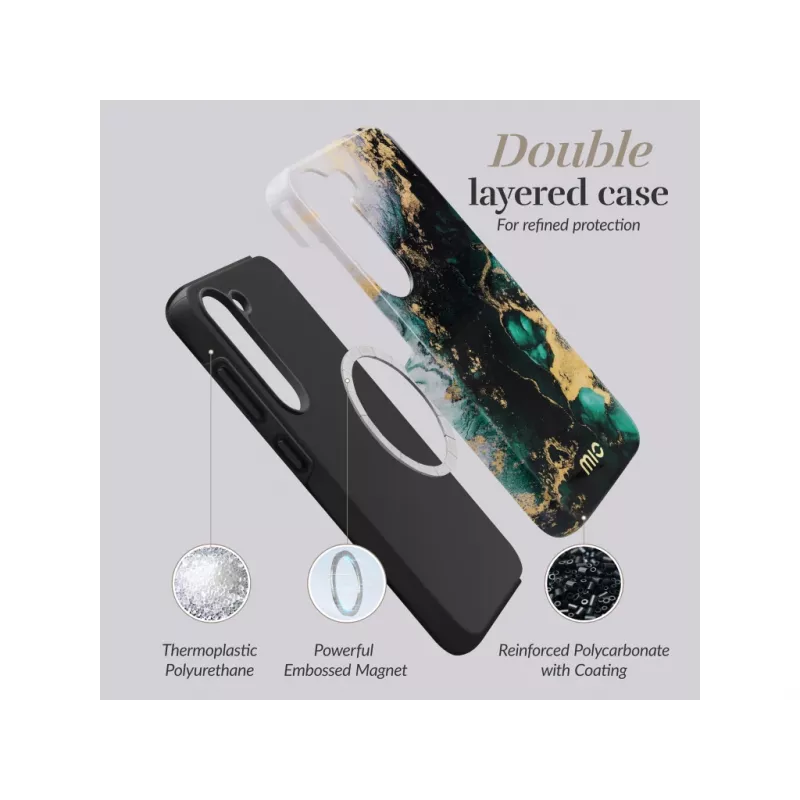 MIO Green Marble Capa Compatível com MagSafe para Samsung S25 Plus 5G