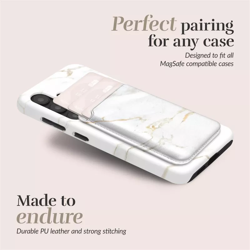 Capa MIO White Marble compatível com MagSafe com suporte para cartões