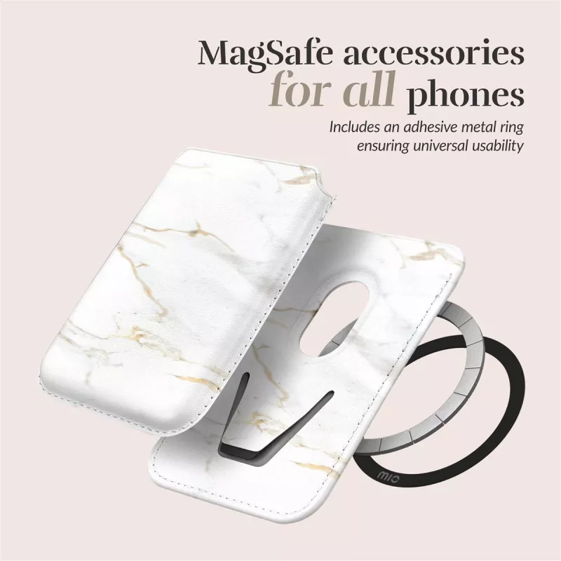 Capa MIO White Marble compatível com MagSafe com suporte para cartões
