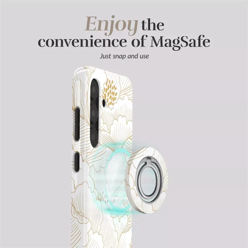 Capa MIO White Roses compatível com MagSafe com suporte para anel