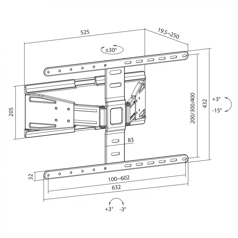 Suporte de parede fixo para TV MOBILUX Sbox PLB-79464 – para ecrãs de 43-90 polegadas, capacidade de carga 50 kg, VESA até 600x400 mm, Preto