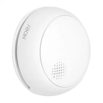MOES SSD01 detetor de fumo fotoelétrico inteligente ZigBee com sirene de 85dB, notificações da app Tuya, alimentado por pilha CR123A, branco