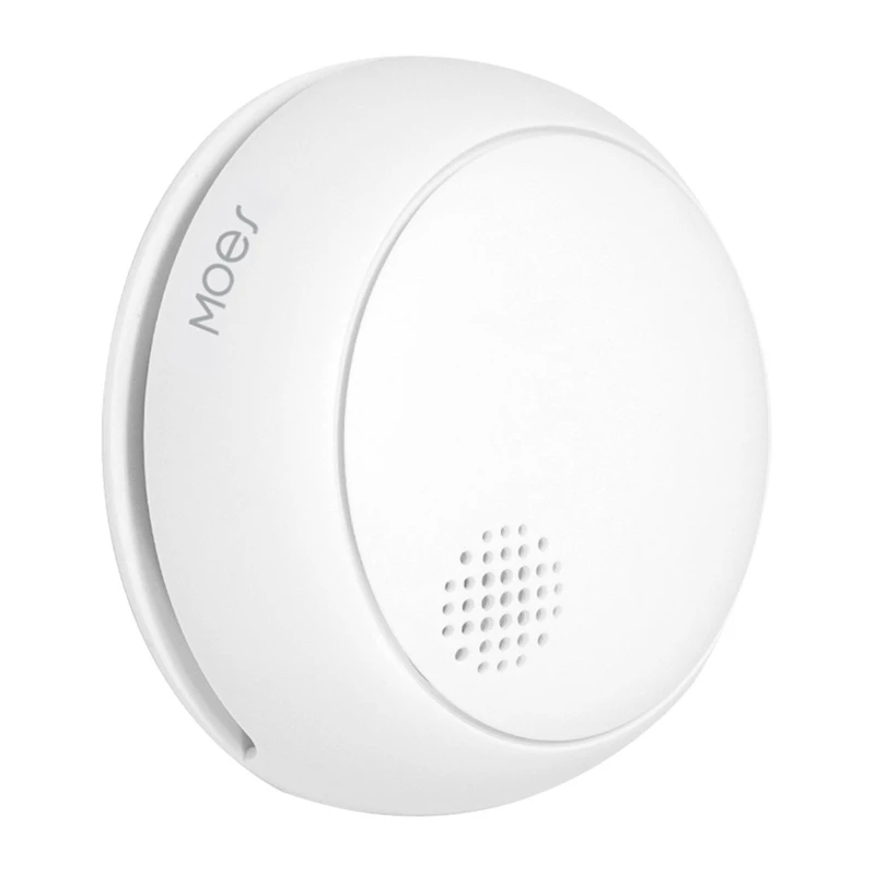 MOES SSD01 detetor de fumo fotoelétrico inteligente ZigBee com sirene de 85dB, notificações da app Tuya, alimentado por pilha CR123A, branco