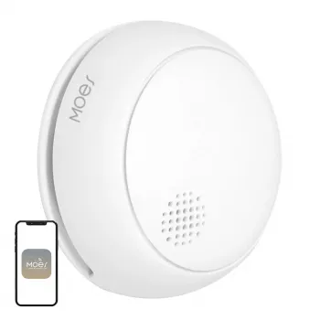 MOES SSD01 detetor de fumo fotoelétrico inteligente ZigBee com sirene de 85dB, notificações da app Tuya, alimentado por pilha CR123A, branco