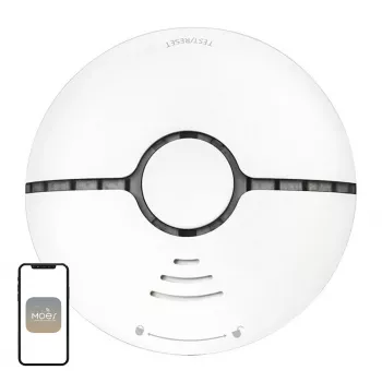 MOES WSS-S-SSD-A detetor de fumo fotoelétrico Wi-Fi com notificações na app Tuya, sirene de 85dB, alimentação por pilha CR123A, compatível com Alexa e Google Assistant, branco