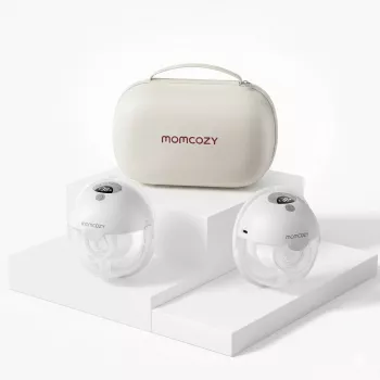 Momcozy M5 Bomba de leite inteligente vestível – Bomba de leite Shell | Controlo por app, sem fios, dupla, cinzento