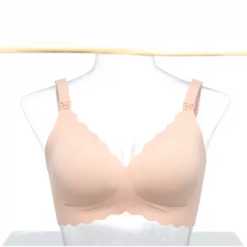 Momcozy YN46 Sutiã de Amamentação Sem Costuras com Padrão Floral e Suporte Push-up Bege Tamanho M