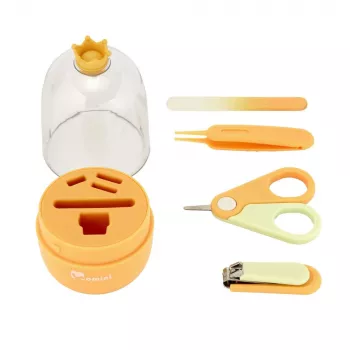 Momini Conjunto de Cuidados com as Unhas do Bebé Sunny - Lima Elétrica para Unhas de Bebé com 6 Cabeças de Lixar, 2 Velocidades, Luz LED, Branco/Amarelo