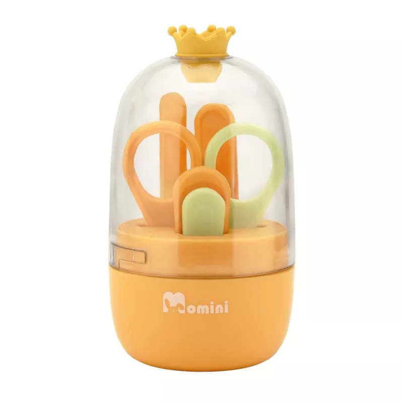 Momini Conjunto de Cuidados com as Unhas do Bebé Sunny - Lima Elétrica para Unhas de Bebé com 6 Cabeças de Lixar, 2 Velocidades, Luz LED, Branco/Amarelo
