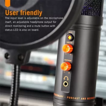 Microfone condensador USB Monkey Banana MICO BK para estúdio e podcasting