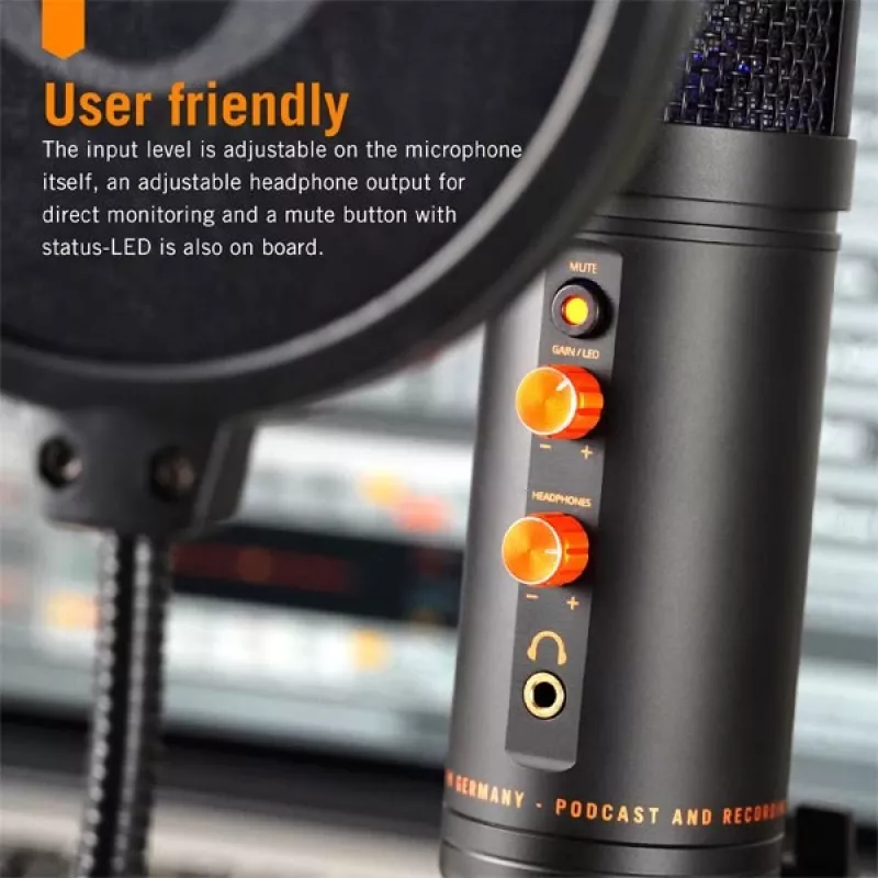 Microfone condensador USB Monkey Banana MICO BK para estúdio e podcasting