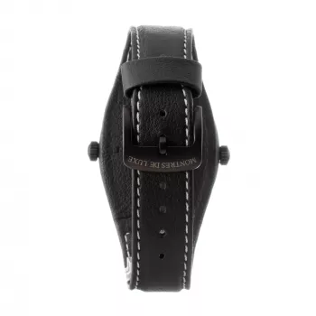MONTRES DE LUXE Relógio analógico de quartzo unissexo 09BK-3002 40mm Caixa de aço inoxidável Bracelete de pele preta