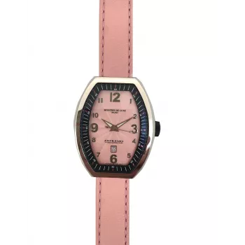 Relógio de mulher MONTRES DE LUXE 09EX-L/A8303 quartzo analógico 35 mm caixa em aço inoxidável bracelete em pele preta mostrador prateado