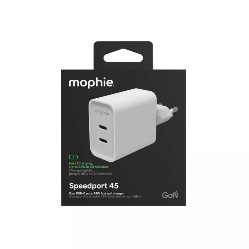 Carregador de parede Mophie ROC GaN 45W com duplo USB-C - branco