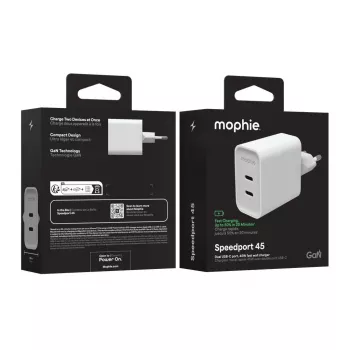 Carregador de parede Mophie ROC GaN 45W com duplo USB-C - branco