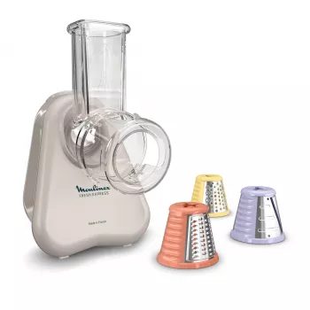 Ralador elétrico Moulinex DK 853 B Fresh Express com 5 cones de aço inoxidável, 200 W, vermelho/branco