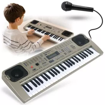 Teclado eletrónico de aprendizagem MQ 807 USB, 61 teclas, 16 timbres, 10 ritmos, cinzento