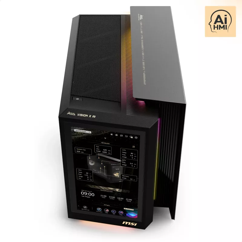 MSI MEG Vision X AI 2NVV9-285AT PC de secretária (preto/transparente, Windows 11 Home)