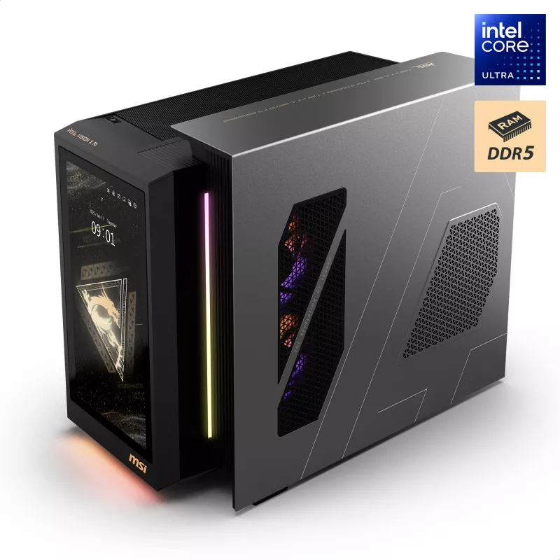MSI MEG Vision X AI 2NVV9-285AT PC de secretária (preto/transparente, Windows 11 Home)