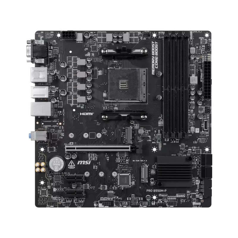 Placa-mãe MSI PRO B550M-P, AMD AM4, B550, Micro-ATX, 4x DDR4, 128GB máx., Dual M.2, Gigabit LAN
