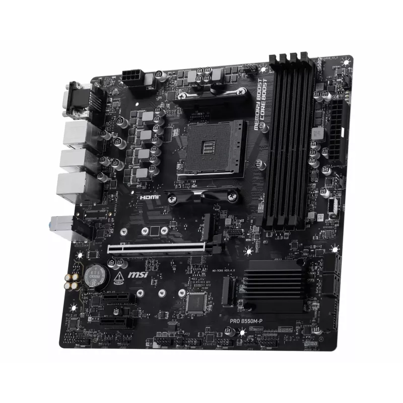 Placa-mãe MSI PRO B550M-P, AMD AM4, B550, Micro-ATX, 4x DDR4, 128GB máx., Dual M.2, Gigabit LAN