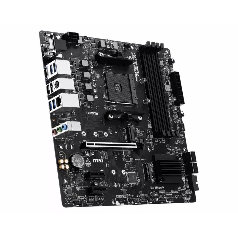 Placa-mãe MSI PRO B550M-P, AMD AM4, B550, Micro-ATX, 4x DDR4, 128GB máx., Dual M.2, Gigabit LAN