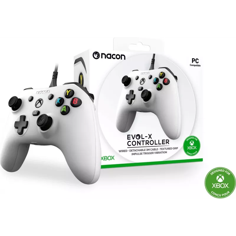 Comando com fios Nacon EVOL-X para Xbox Series X|S, Xbox One, PC - branco