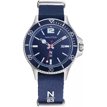 Nautica Relógio para homem NAPABS904 quartzo analógico 43mm bracelete de silicone azul