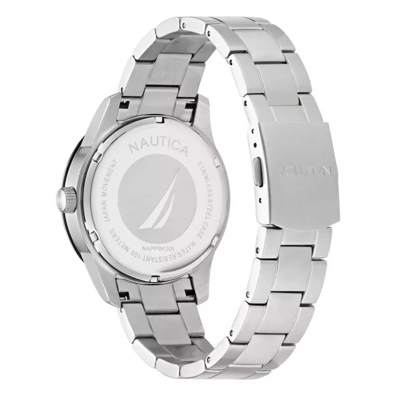 Relógio de quartzo analógico de homem NAUTICA NAPPBF201 com mostrador azul e pulseira de silicone azul, 42 mm