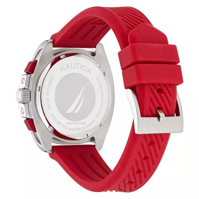 Nautica cronógrafo de homem Pacific Beach com mostrador azul e bracelete de silicone NAPTCF205